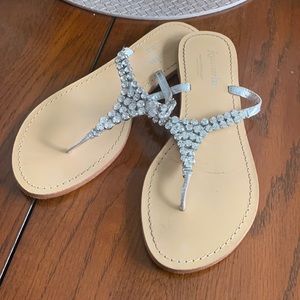 Thong sandals, size 9, brand Accessorize, Swarovski crystal and silver